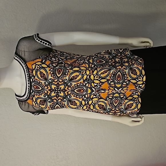 ECI Y2k Mesh Sleeve Psychedelic Mandala Goth Short Sleeve Blouse - Picture 3 of 10